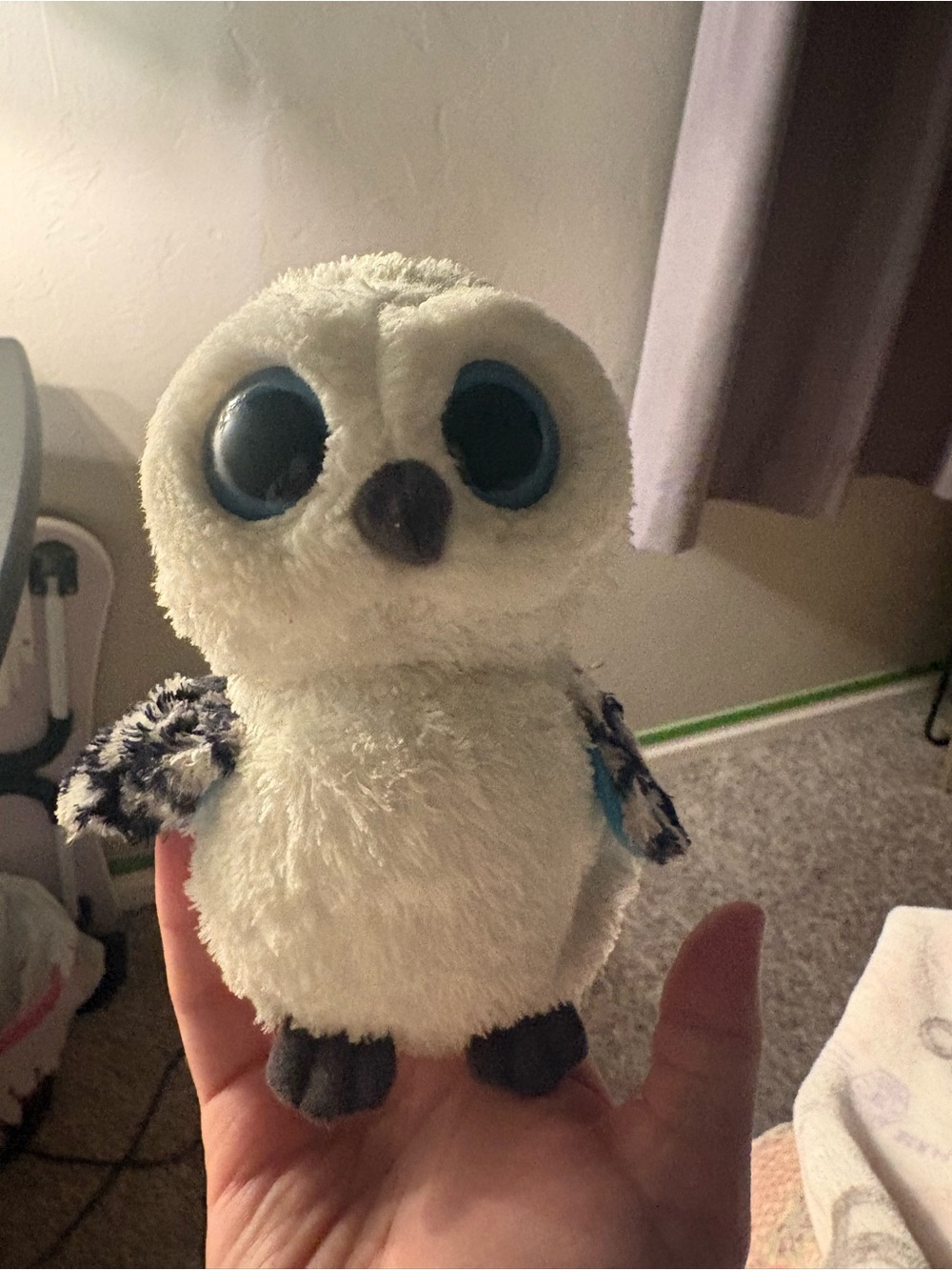 Ty White Plush Owl with Blue Eyes